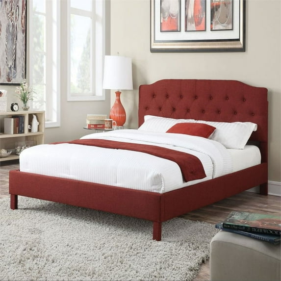 Allora Linen Platform King Bed in Red