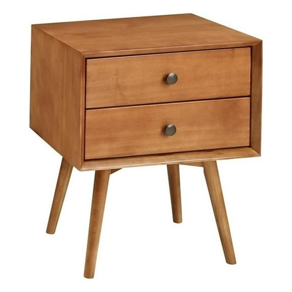 Allora Mid-Century 2 Drawer Solid Wood Nightstand in Caramel