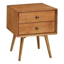 Allora Mid-Century 2 Drawer Solid Wood Nightstand in Caramel