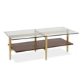 thumbnail image 1 of Allora Mid-Century Brass Metal Rectangle Coffee Table with Walnut Wood Shelf, 1 of 8