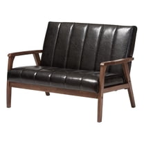 Allora Mid-Century Faux Leather/Wood 2-Seater Loveseat in Black/Walnut