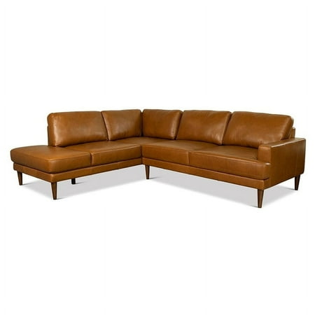 Allora Mid-Century L-Shaped Genuine Leather Left-Facing Sectional in Tan
