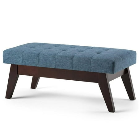 Allora Mid Century Linen Tufted Living Room Bench in Denim Blue