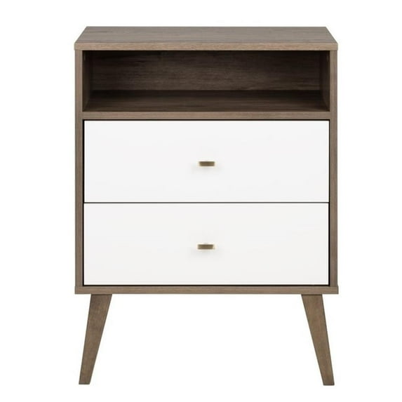 Allora Mid Century Modern 2-Drawer Nightstand in Gray & White