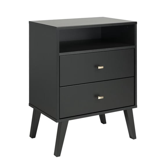 Allora Mid Century Modern 2 Drawer Tall Nightstand in Black