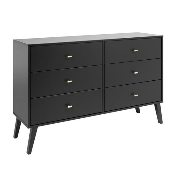 Allora Mid Century Modern 6 Drawer Double Dresser in Black