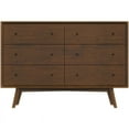 thumbnail image 1 of Allora Mid-Century Modern 6-Drawer Dresser Solid Wood in Brown, 1 of 6