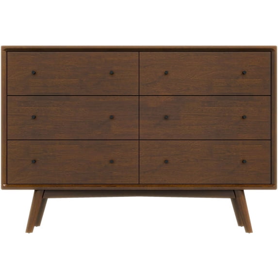 Allora Mid-Century Modern 6-Drawer Dresser Solid Wood in Brown