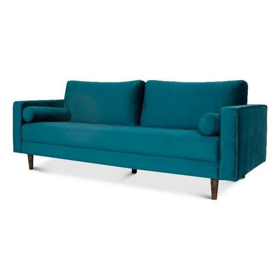 Allora Mid-Century Modern Cushion back Velvet Sofa in Turquoise