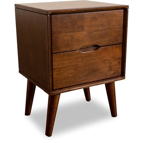 Allora Mid-Century Modern Solid Wood 2-drawer Night Stand in Brown
