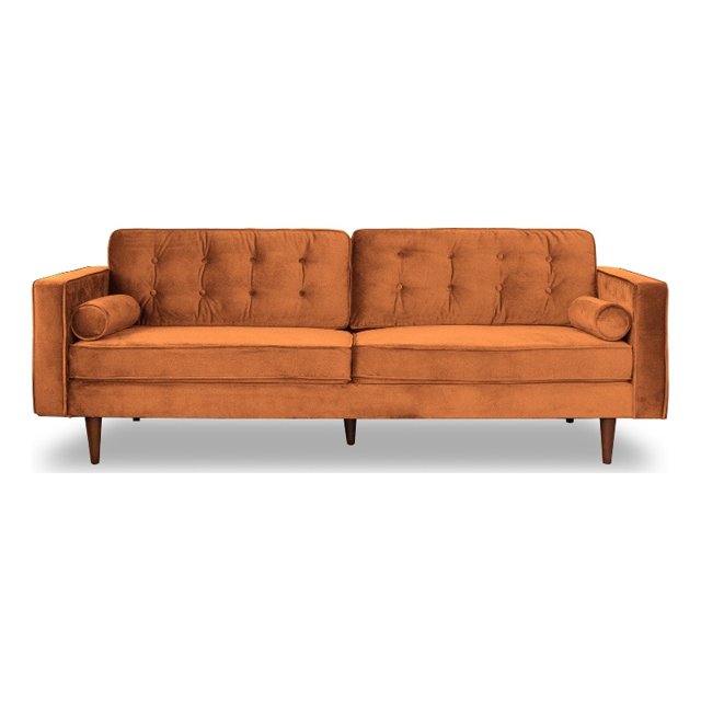 Allora MidCentury Modern Tufted Back Velvet Sofa in Orange