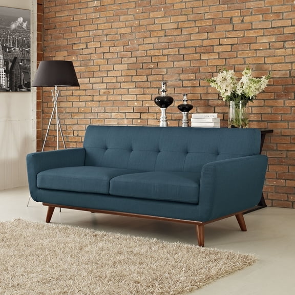 Allora Mid Century Modern Tufted Loveseat in Azure