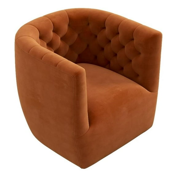 Allora Mid-Century Modern Velvet Swivel Chair in Burnt Orange