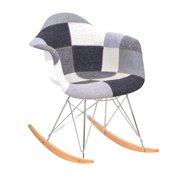 Allora Mid-Century Patchwork Twill Eiffel Base Rocking Chair in Gray and Beige