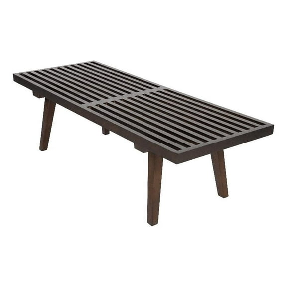 Allora Mid-Century Platform Bench in Dark Walnut