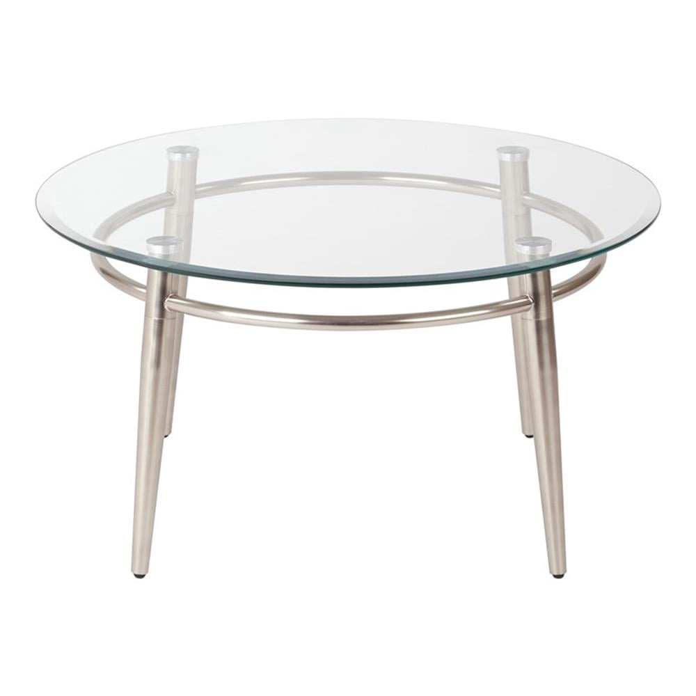 Allora Beautiful Nickel Finish Metal/Glass Round Top Coffee Table in ...