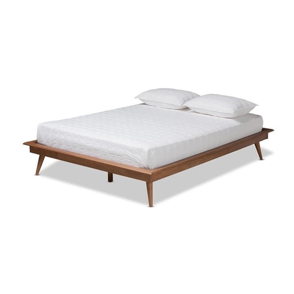 Allora Mid-Century Solid Rubberwood Full Size Platform Bed in Walnut Brown