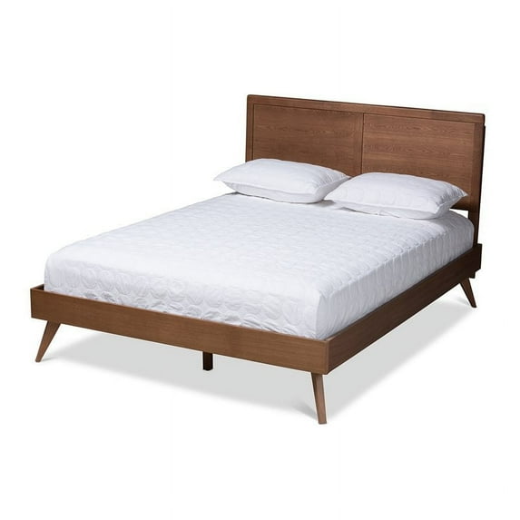 Allora Mid-Century Solid Rubberwood with MDF Queen Platform Bed in Walnut Brown