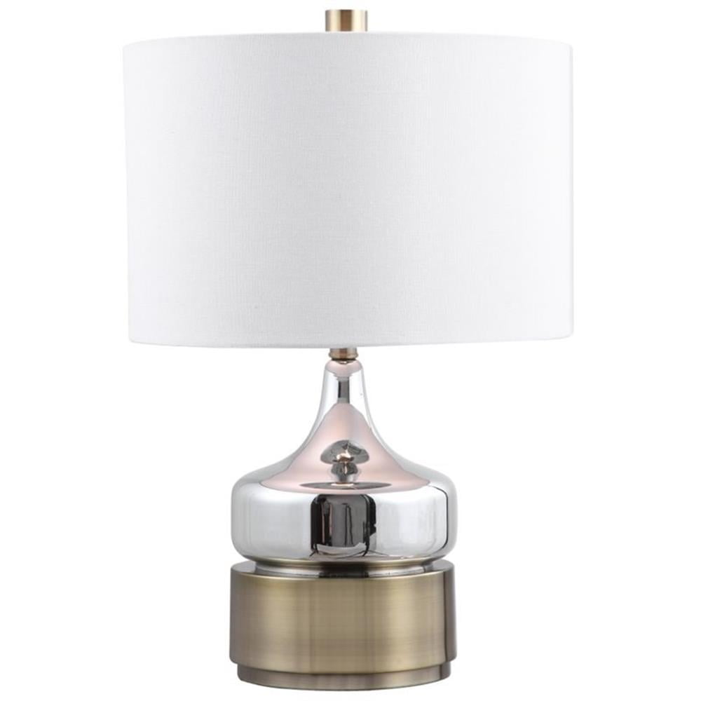 Allora Mid Century Chrome and Brass Table Lamp with White Linen Shade
