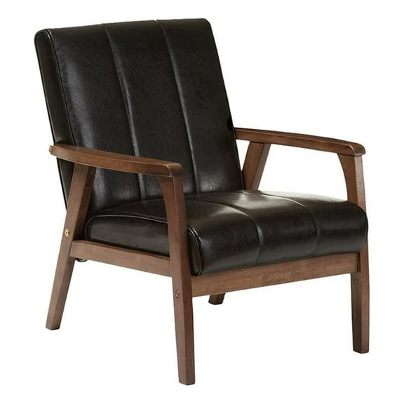 Allora Mid-Century Wood/Faux Leather Accent Chair in Black/Walnut