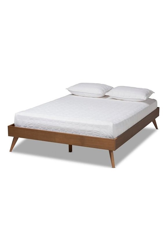 Mid-Century Wood Full Platform Bed in Walnut Brown
