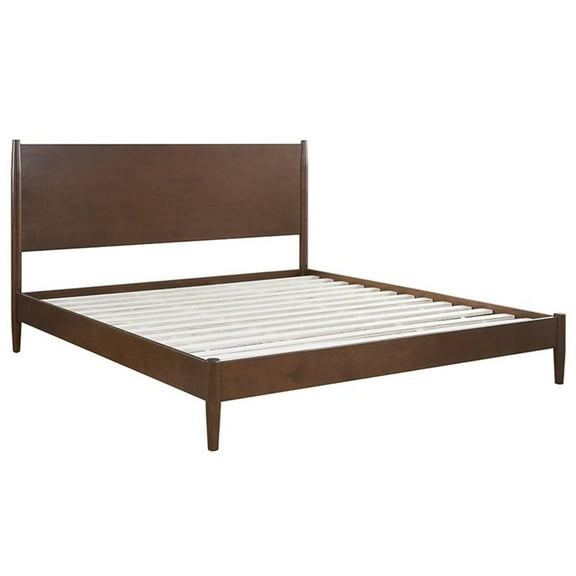 Allora Mid-Century Wood King Panel Platform Bed in Mahogany/Natural