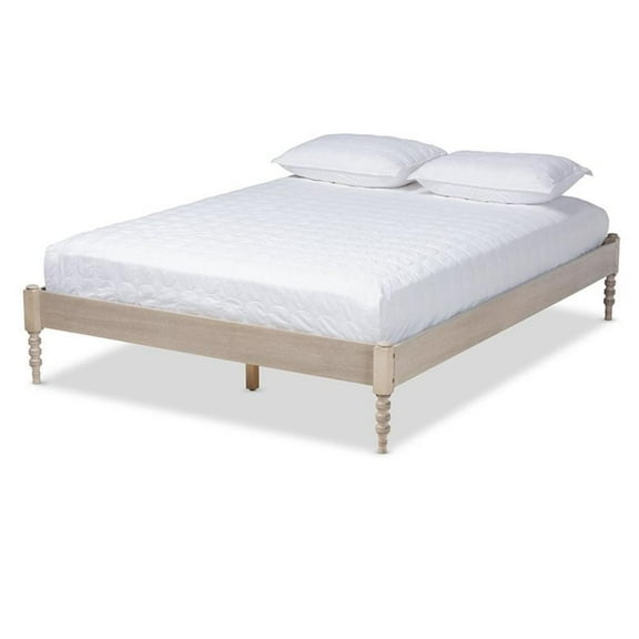 Allora Mid-Century Wood Platform Queen Bed in Antique White