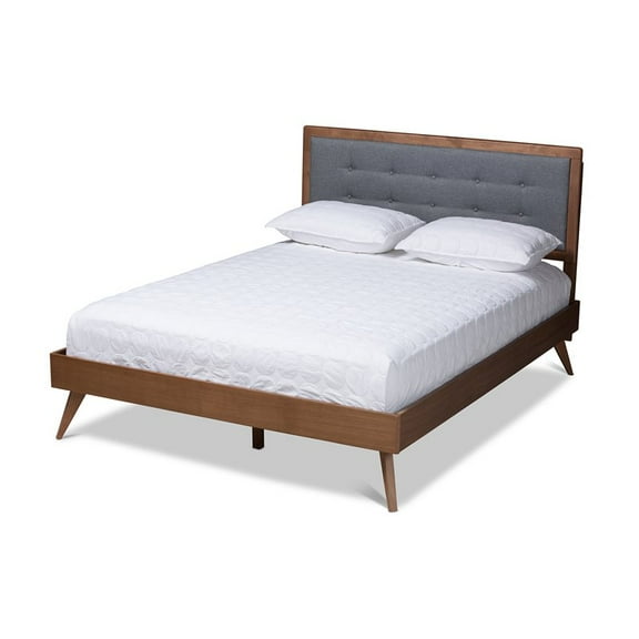 Allora Mid-Century Wood and Fabric Full Platform Bed in Dark Gray