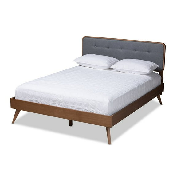 Allora Mid-Century Wood and Fabric Queen Platform Bed in Dark Gray