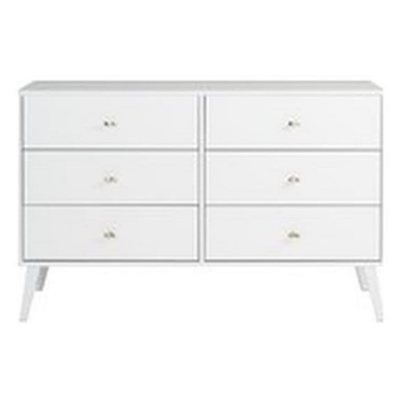Allora Mid Engineered Wood Century Modern 6 Drawer Double Dresser in White