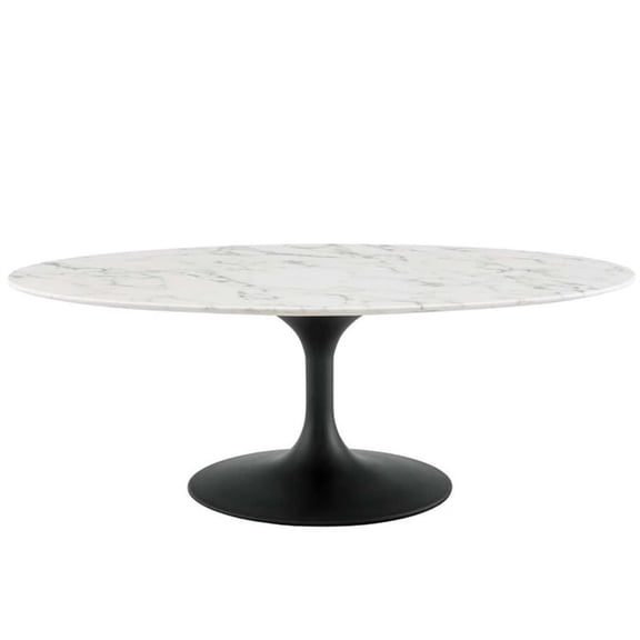 Allora Modern 48" Oval Top Metal Coffee Table in Black/White