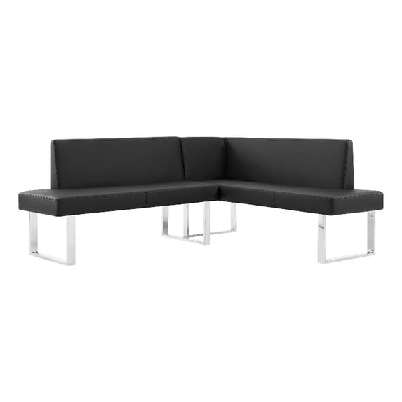 Allora Modern Faux Leather Upholstered Corner Sofa Nook in Black/Chrome