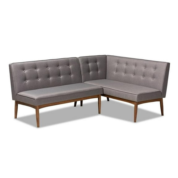 Allora Modern L-Shape Gray Wood Dining Corner Sofa Bench, Gray (Set of 2)