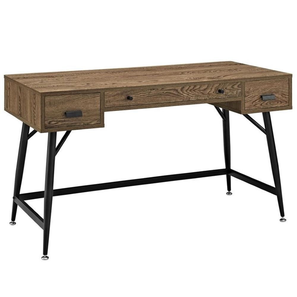 Walnut Wood Office Desk with Drawers and Keyboard Tray