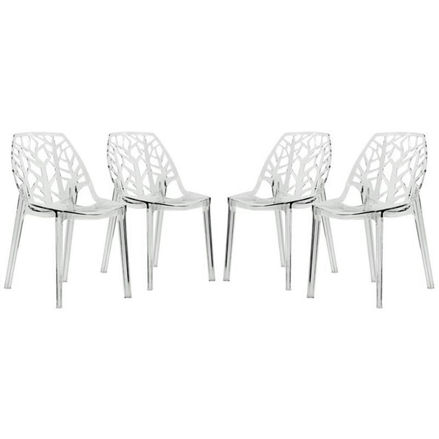 Allora Modern Plastic Dining Side Chair in Clear Finish (Set of 4)