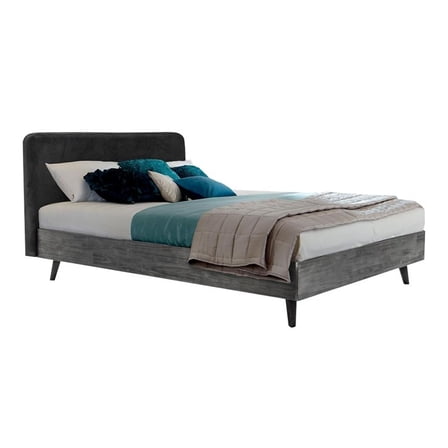 Allora Modern Wood King Platform Bed with Upholstered Headboard in Gray