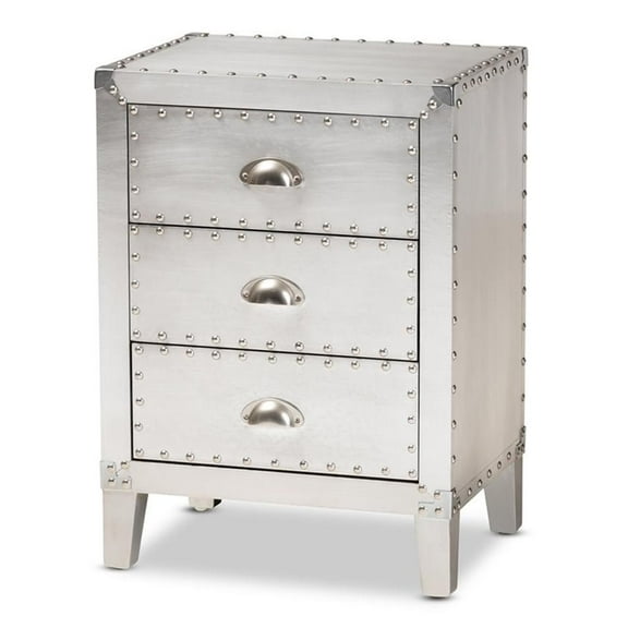 Allora Silver Metal 3-Drawer Nightstand