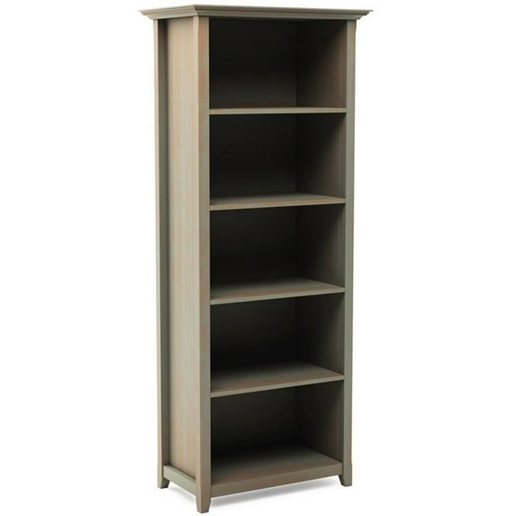 Allora Solid Wood 70" Tall 5-Shelf Bookcase in Distressed Gray