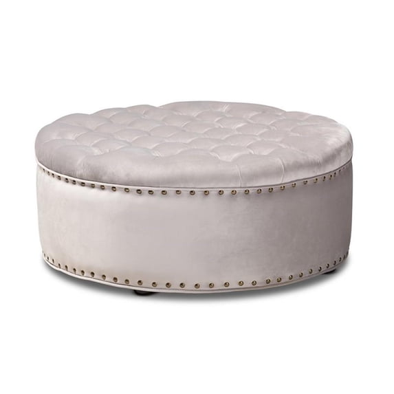 Allora Tufted Velvet Coffee Table Ottoman in Light Gray