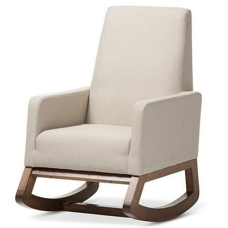 Allora Upholstered Rocker in Light Beige and Walnut