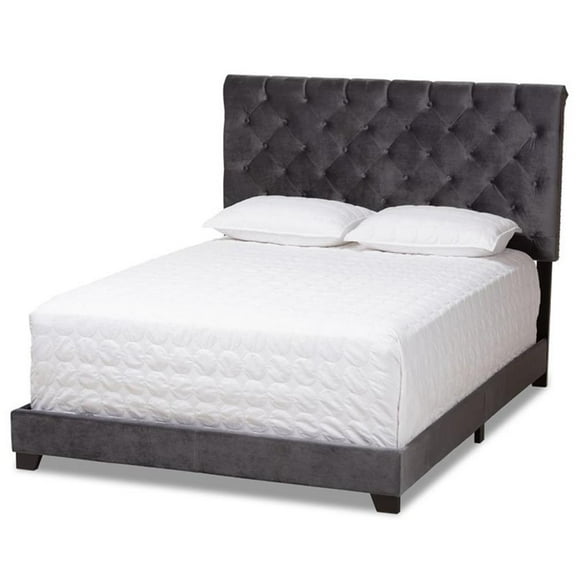 Allora Velvet Tufted Queen Bed in Dark Grey
