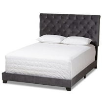 Allora Velvet Tufted Queen Bed in Dark Grey