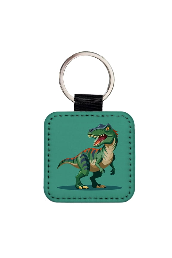 Allosaurus Dinosaur Faux Leather Square Keychain