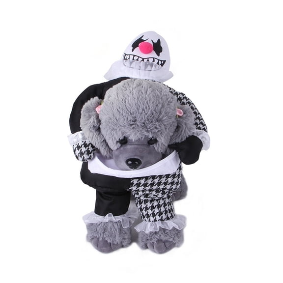 Alloween Evil Clown Pet Stand-Up Costume Houndstooth Devil Clown Dog Outfit With Scary Face & Ruffles For Small/Medium/Large Dogs & Cats