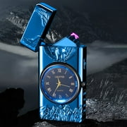 Allowith Electric Lighter Plasma Double Arc Lighters Rechargeable USB Lighter Clock Candle Lighter Windproof Flameless Lighter with LED Flashlight Clock for Outdoor Camping, BBQ, Fireworks