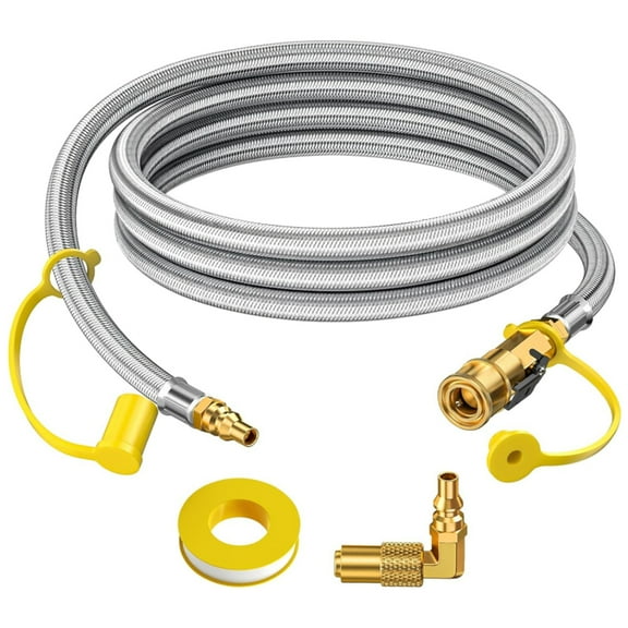 Alloxity 7FT Quick Connect Propane Hose for RV to Grill, Propane Hose Adapter with 1/4" Shutoff Valve and 1/4" Male Full Flow, Stainless RV Hose with Elbow Adapter for 17" and 22" Blackstone Griddles