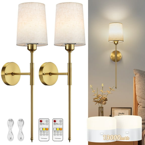 Alloxity Wall Sconce Set of 2, Rechargeable Wall Sconces 13000 mAh Battery Powered Sconces Wireless Dimmable Sconces Wall Lamps Battery Operated Wall Lights for Bedrooms Living Room Hallway Decor