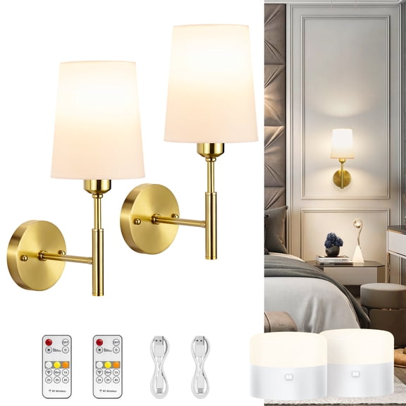 Alloxity Wall Sconces Set of Two, Battery Operated Wall Sconce with Remote, Rechargeable Wall Sconce with 13000mAh Magnetic Bulbs, Wireless Dimmable Wall Lamp/Lights for Bedroom Living Room Hallway