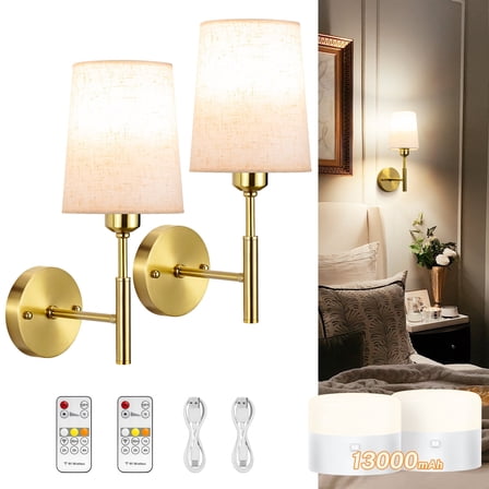Alloxity Wall Sconces Set of Two, Battery Operated Wall Sconce with Remote, Rechargeable Wall Sconce with 13000mAh Magnetic Bulbs, Wireless Dimmable Wall Lamp/Lights for Bedroom Living Room Hallway