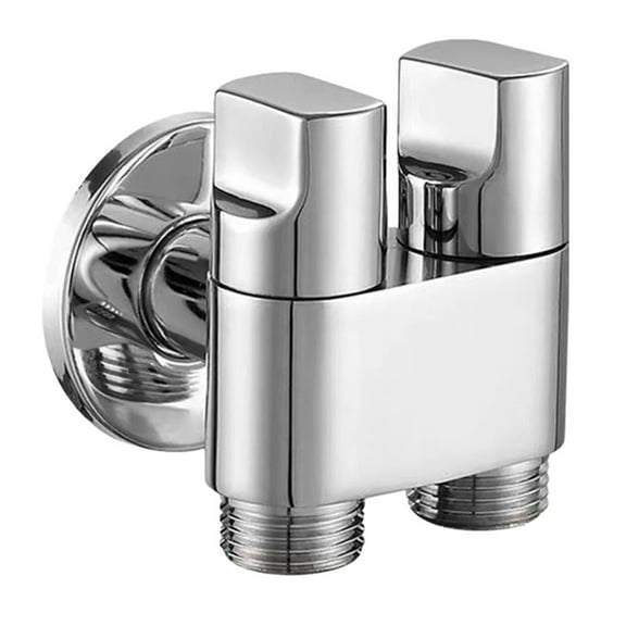 Alloy 1-in-2-out Double Control Angle Valve With Rotary Handle, Adjustable Water Pressure, G1/2 Connector For Washing Machine, Garden, Kitchen, Bathroom(Silver)